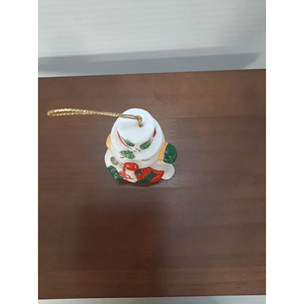 Vintage Snowman Christmas Tree Ornament Ceramic Bell Holiday Décor 3 Inches Tall
